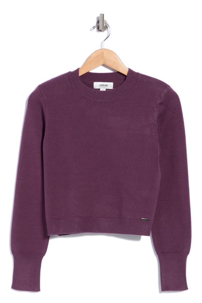 Shoulder Pad Crewneck Sweater, Main, color, DARK PLUM