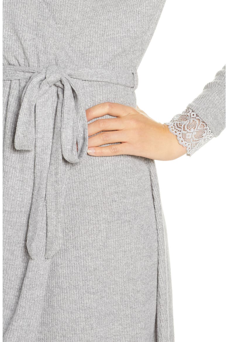 Lace Trim Robe, Alternate, color, GREY MEDIUM HEATHER