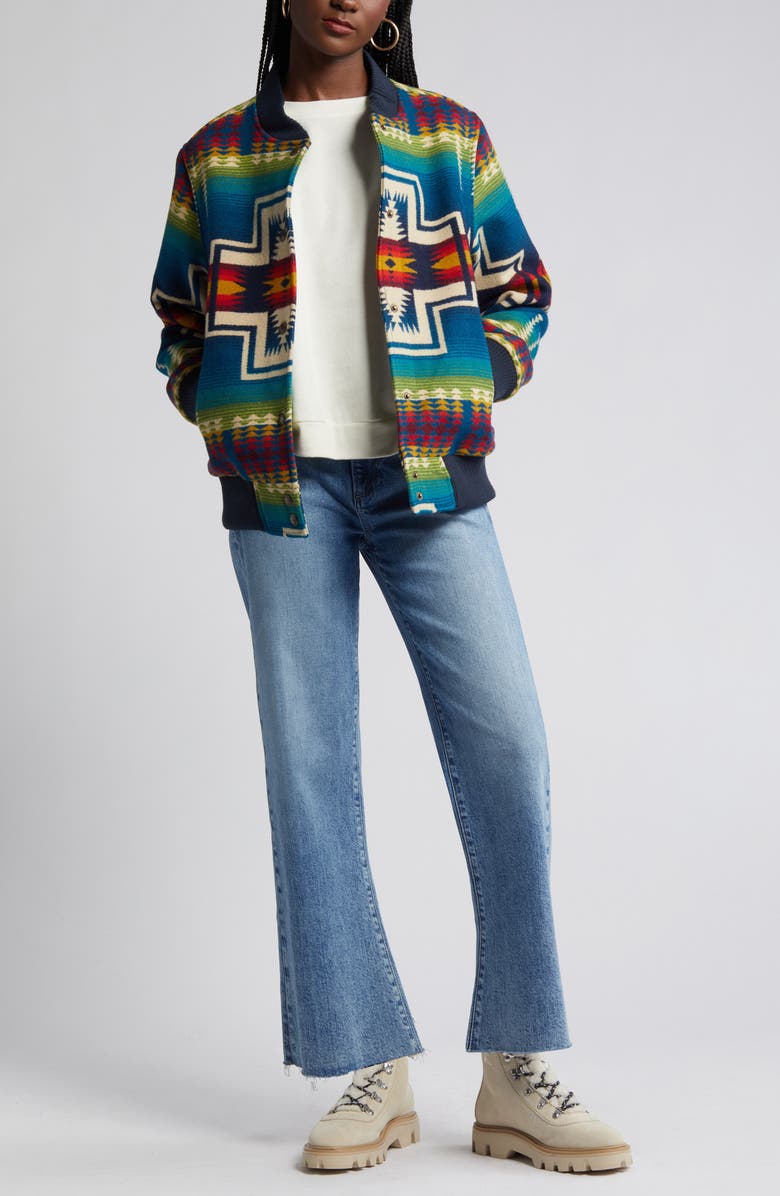 Pendleton Jacquard Virgin Wool Blend Bomber Jacket, Main, color,