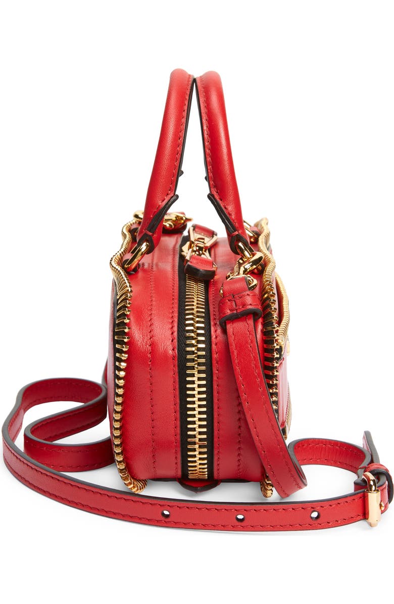 Moschino Mini Rider Zipper Leather Top Handle Bag, Alternate, color,