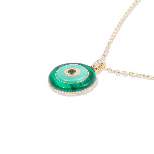 Campbell + Charlotte Evolve Stone Inlay Disk Pendant Necklace In Green