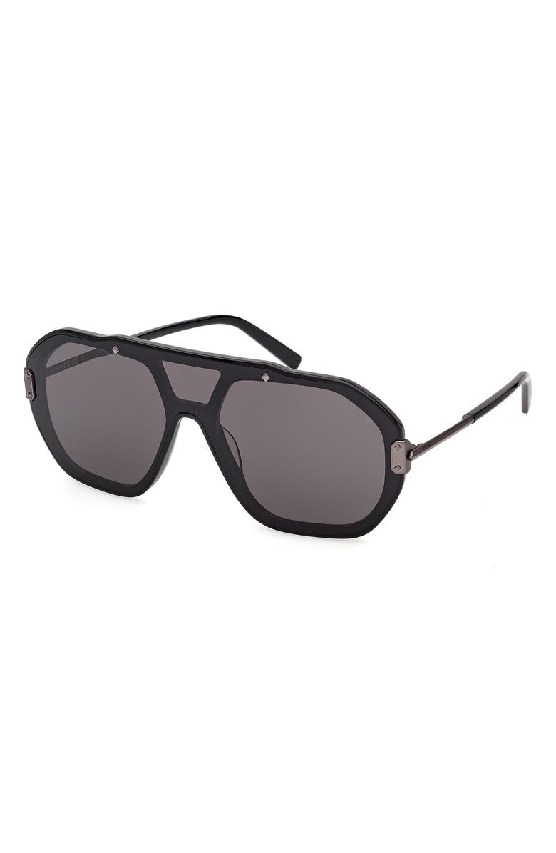 MCM Geometric Sunglasses, Alternate, color, Shiny Black / Nickel / Smoke