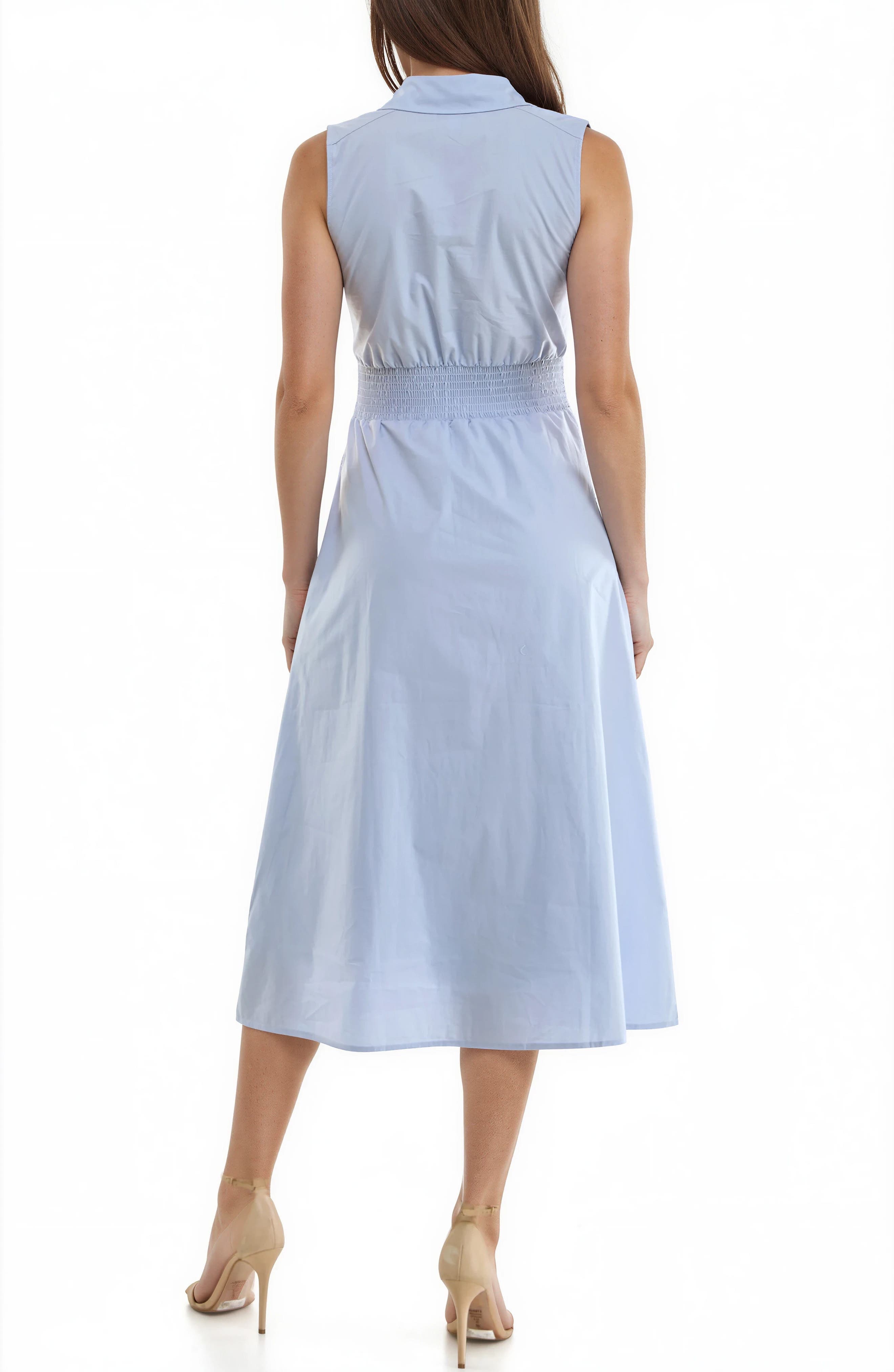 Sleeveless Tie Waist Cotton Poplin Midi Shirtdress - image 2