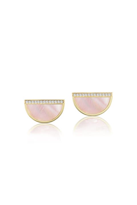 Pink Mother-of-Pearl Half and Hour Mini Fan Earrings