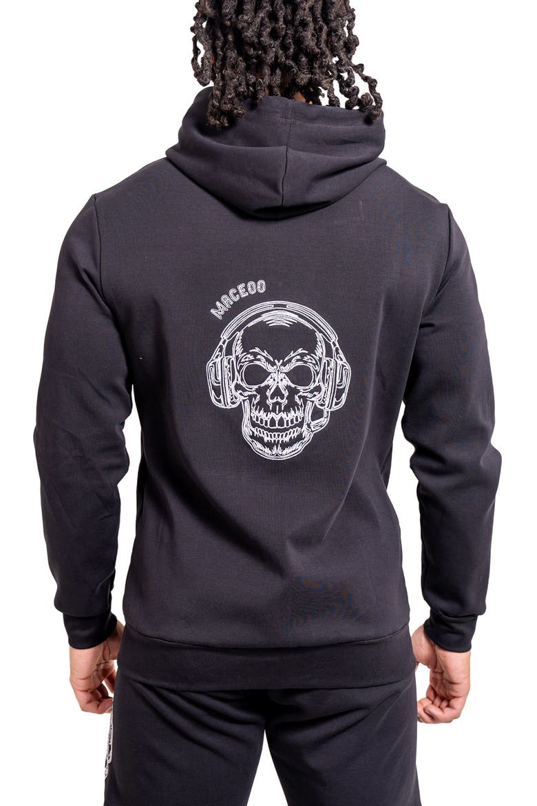 Skull Graphic Zip-Up Hoodie, Alternate, color, BLACK