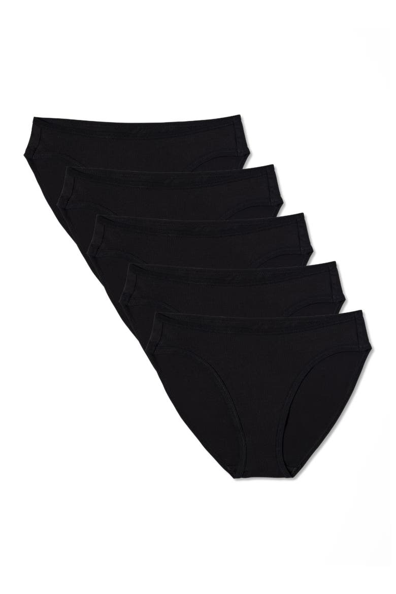 Everyday Classic Fit Bikini 5-Pack Made With Organic Cotton, Alternate, color, Black