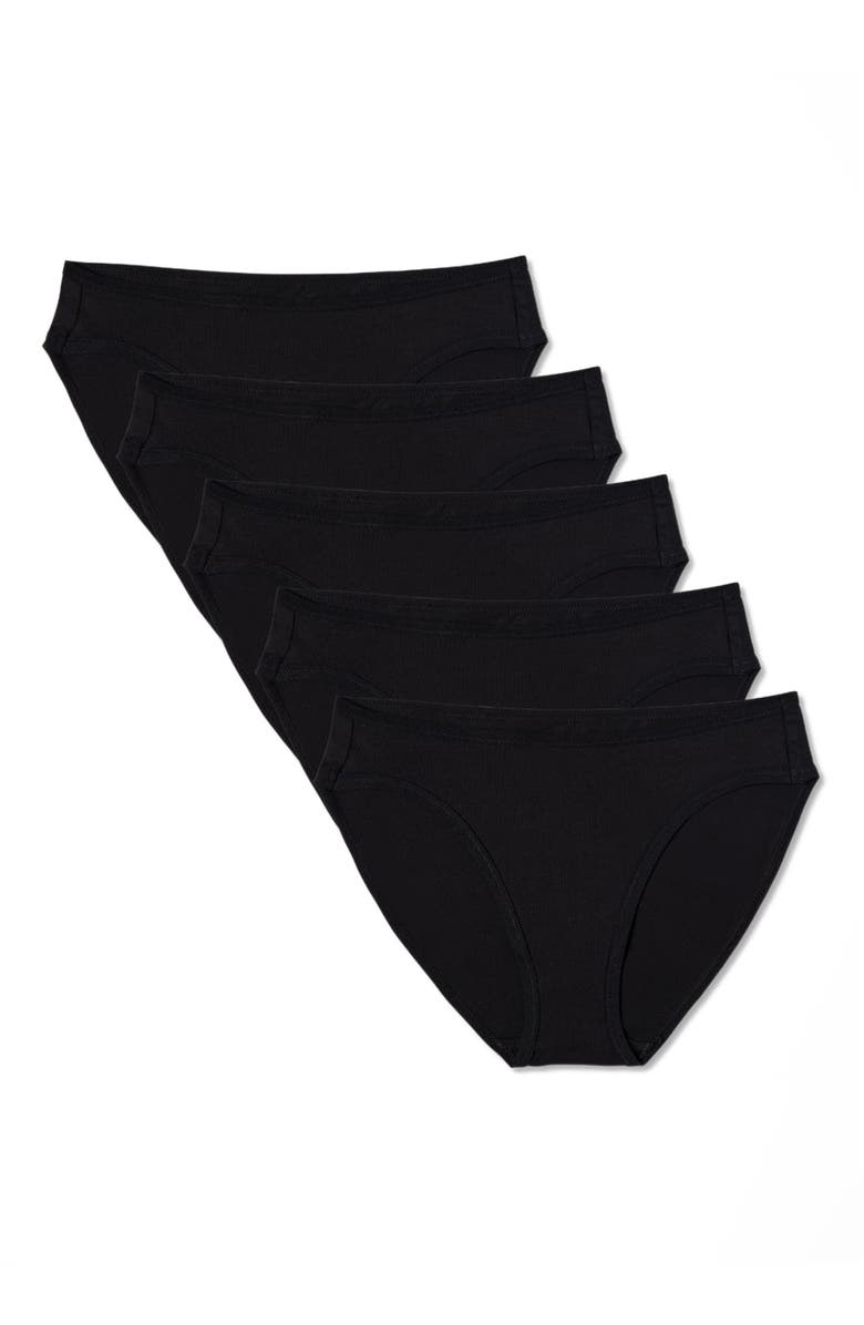 Pact Everyday Classic Fit Bikini 5-Pack Made With Organic Cotton, Alternate, color, Black