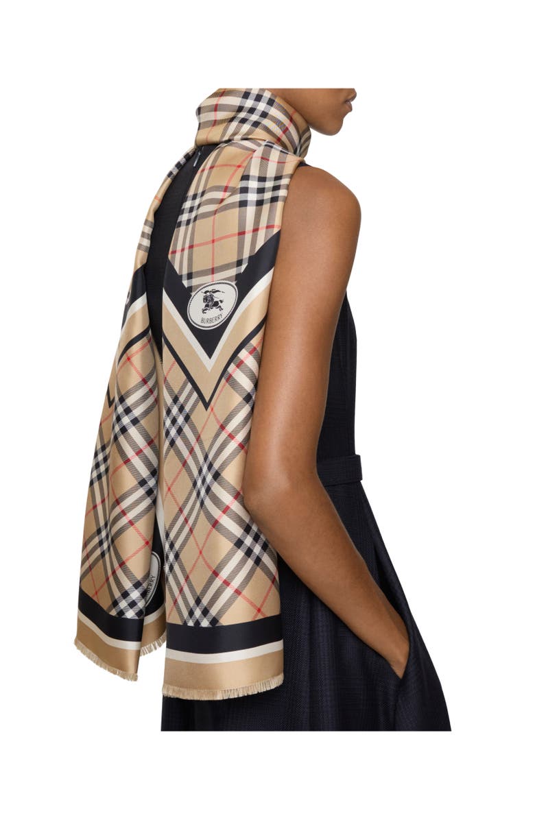 Burberry Check Knight Stamp Silk Scarf, Alternate, color, Sand Beige