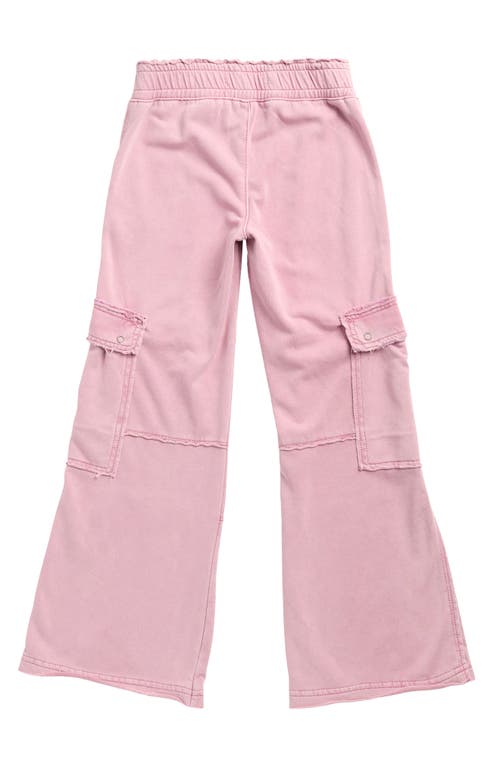 Tractr Kids' French Terry Wide Leg Cargo Pants In Pink