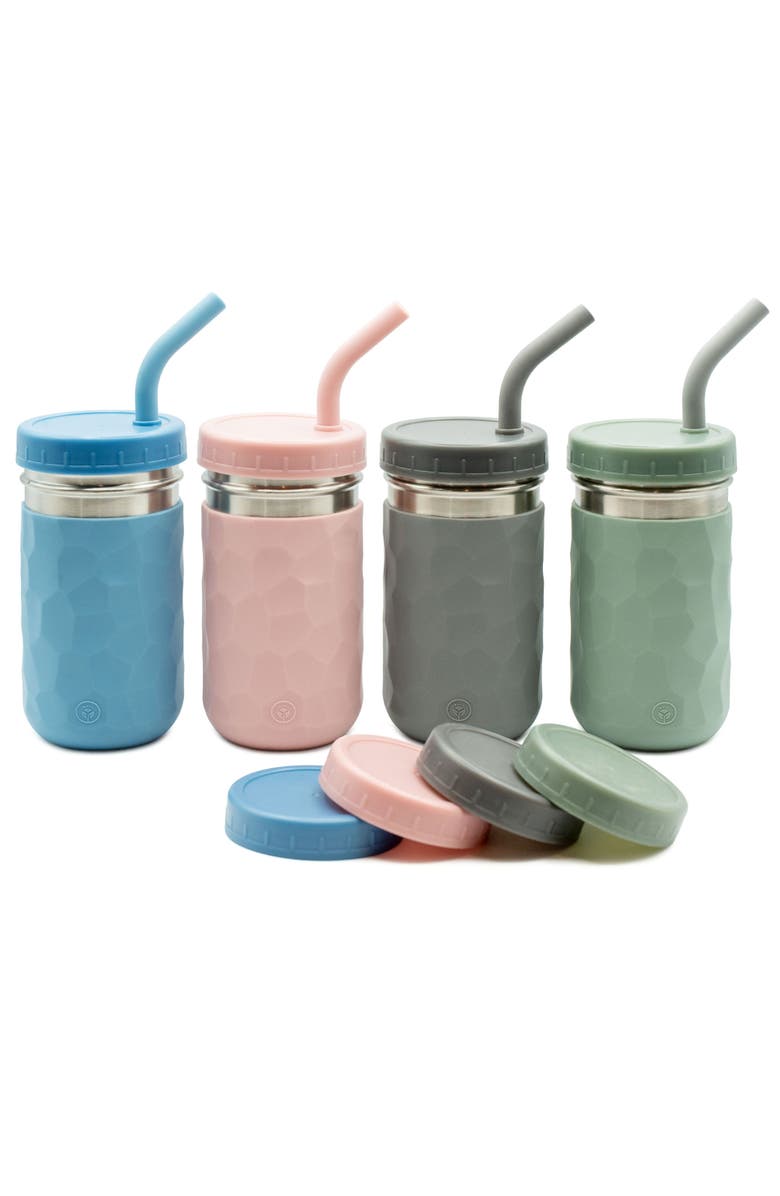 WeeSprout 2-in-1 Drinking Cups for Kids, Durable Stainless Steel Tumblers, Set of 4, Main, color, Green/Pink/Blue/Grey (12 Oz)