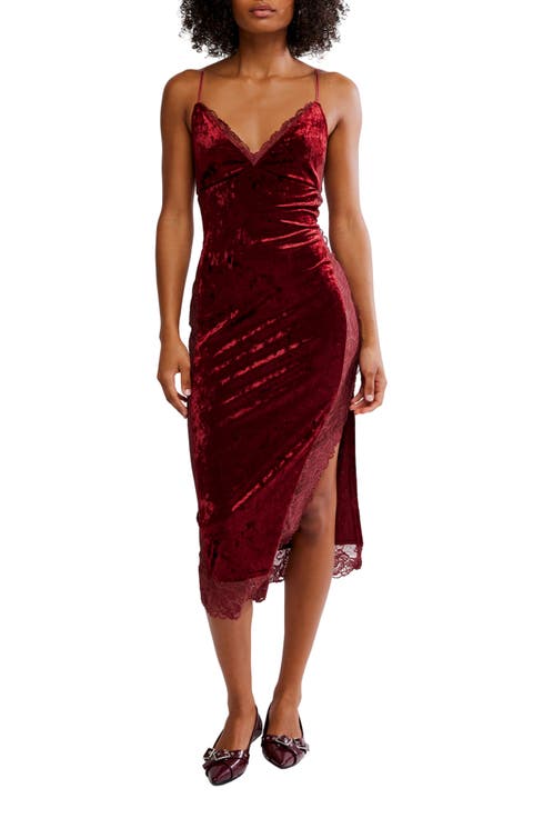 Raise A Toast Velvet & Lace Midi Slipdress