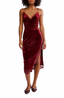 Free People Raise A Toast Velvet & Lace Midi Slipdress