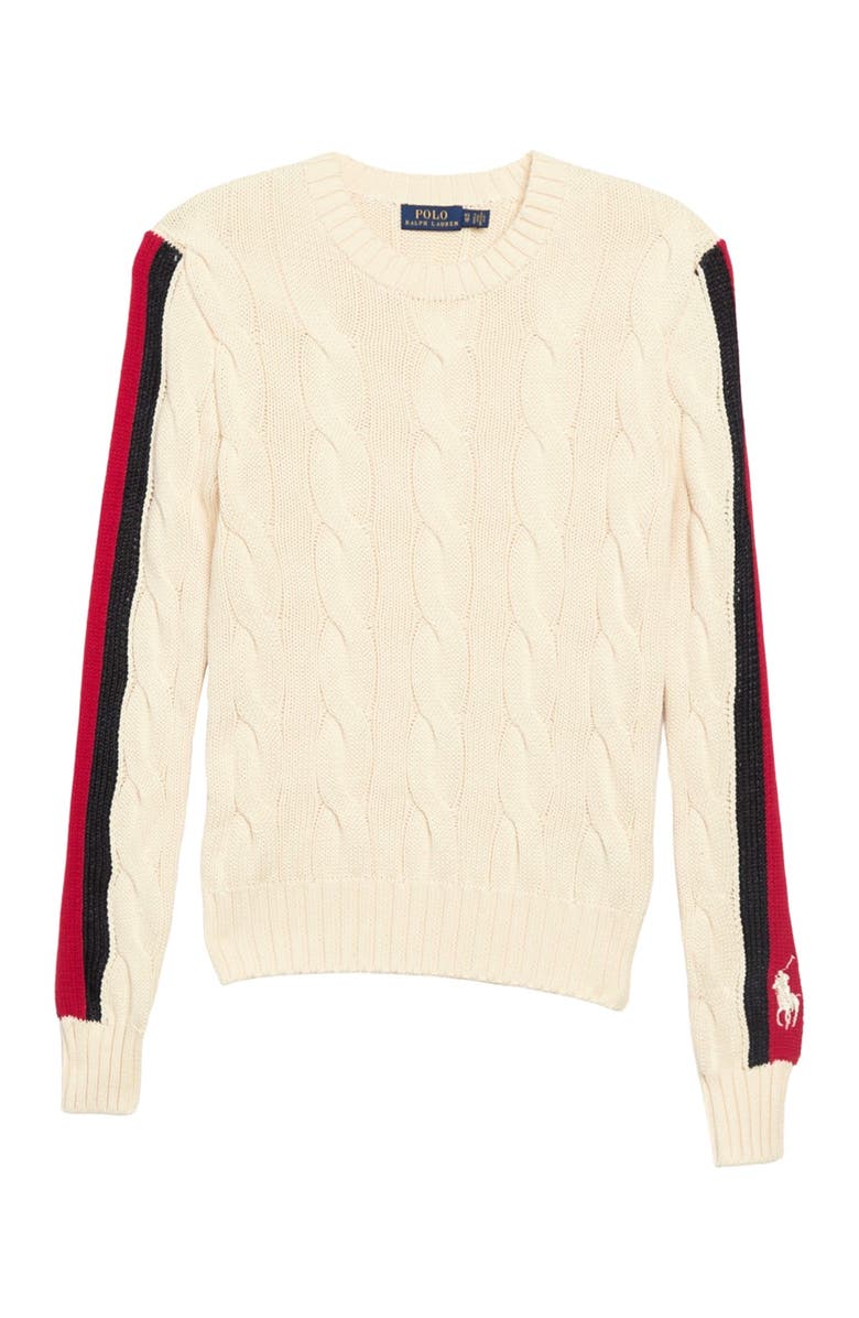 Polo Ralph Lauren Stripe Sleeve Cable Knit Cotton Sweater, Main, color, 