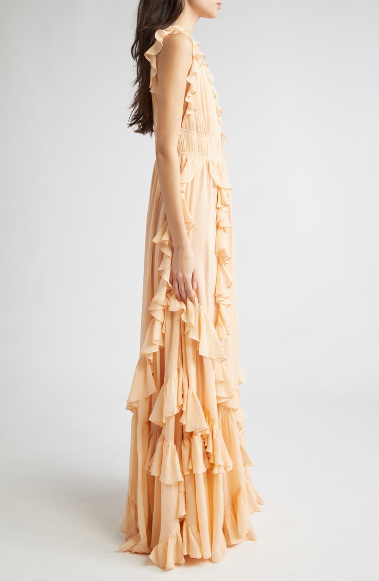 Ulla Johnson Florella Ruffle Sleeveless Silk Gown, Alternate, color, Peony