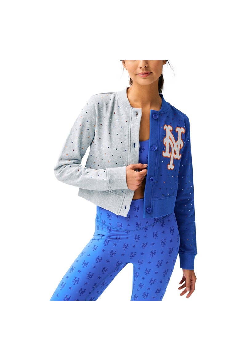 Women's Terez Gray/Royal New York Mets Cropped Button-Up Cardigan, Alternate, color, Gray