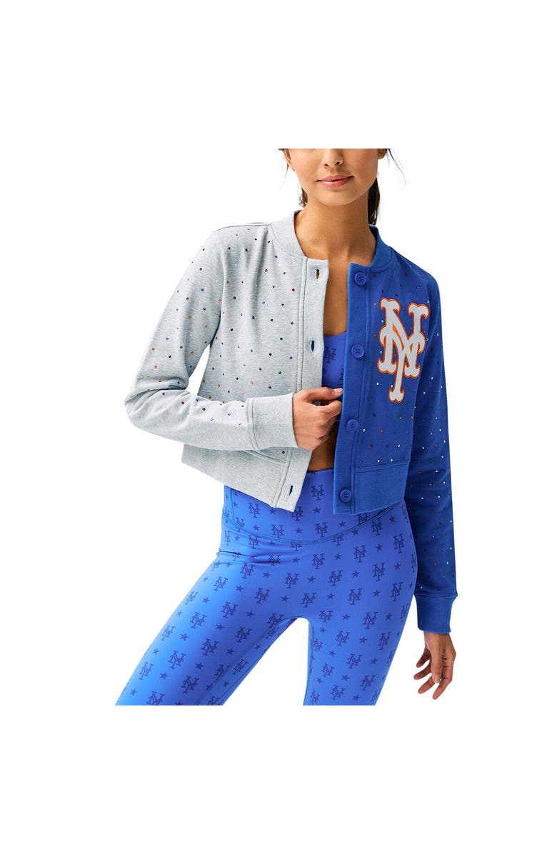 Terez Women's Terez Gray/Royal New York Mets Cropped Button-Up Cardigan, Alternate, color, Gray