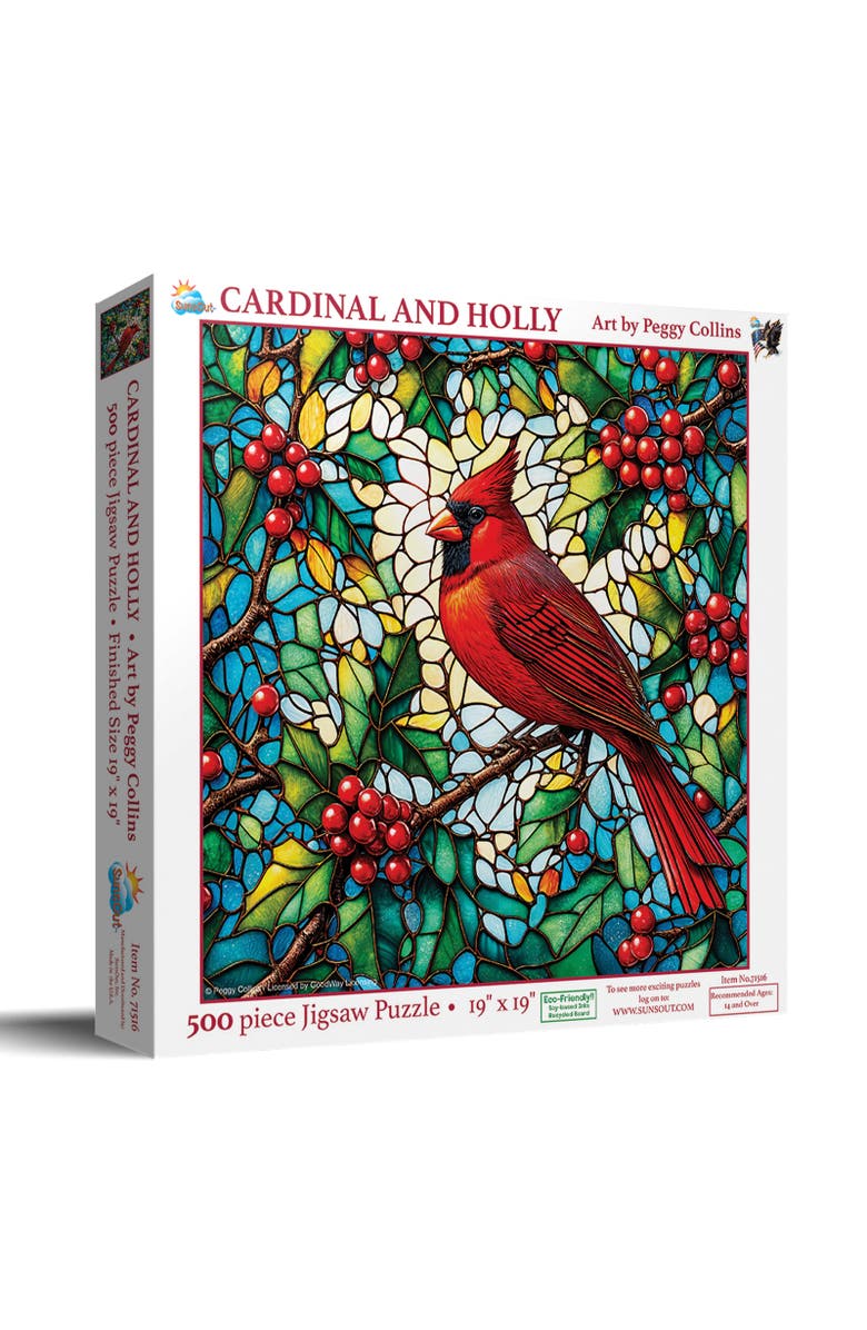 Sunsout Cardinal and Holly 500 piece Jigsaw Puzzle for Adults, Main, color, Multicolor