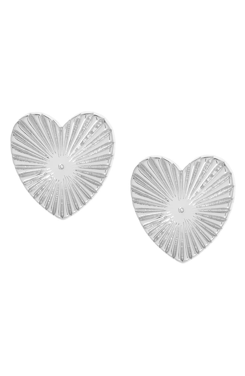 MARLYN SCHIFF Oversize Etched Heart Stud Earrings, Main, color, Silver