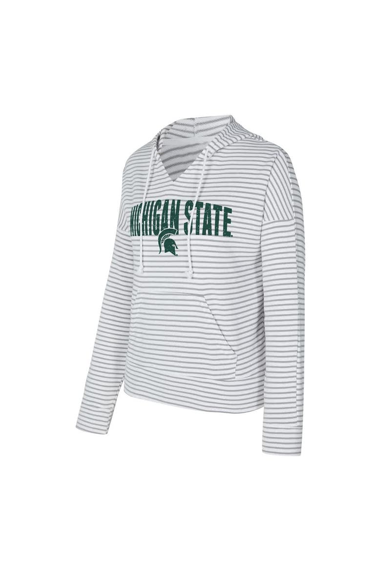 Men's Concepts Sport  White/Gray Michigan State Spartans French Terry Striped V-Neck Pullover Hoodie, Alternate, color, White