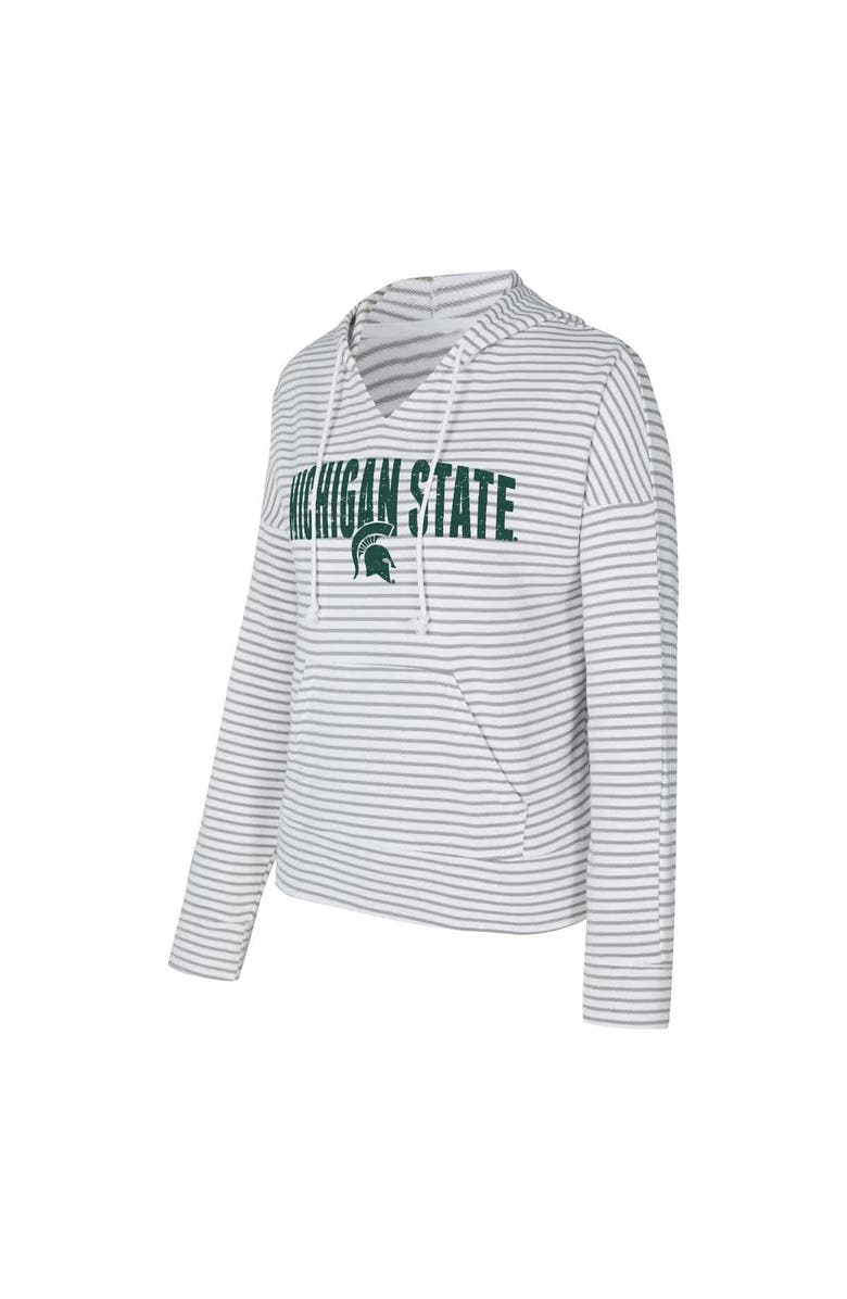 CONCEPTS SPORT Men's Concepts Sport  White/Gray Michigan State Spartans French Terry Striped V-Neck Pullover Hoodie, Alternate, color, White