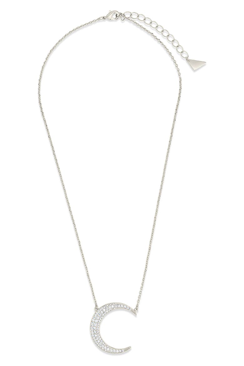 Stationed Cubic Zirconia Crescent Pendant Necklace, Alternate, color, SILVER