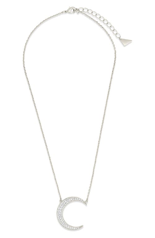 Sterling Forever Stationed Cz Crescent Pendant Necklace