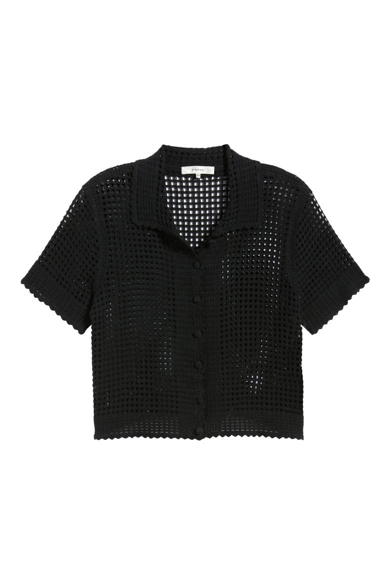 The Crochet Short Sleeve Button-Up Shirt, Alternate, color, BLACK