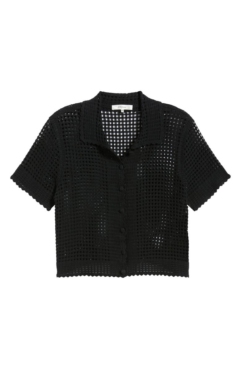 FRAME The Crochet Short Sleeve Button-Up Shirt, Alternate, color, Black