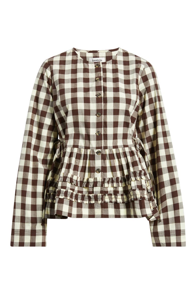 Madison Gingham Long Sleeve Organic Cotton Top, Alternate, color, BUTTER/ BROWN