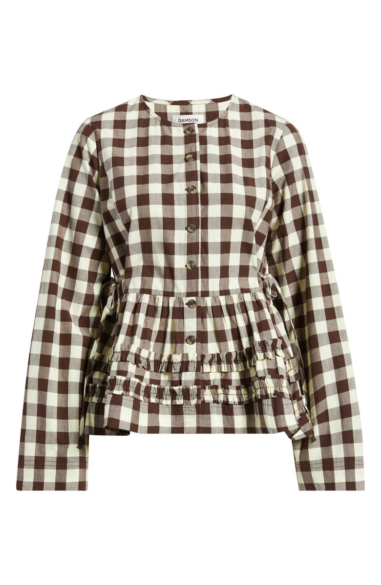 Damson Madder Madison Gingham Long Sleeve Organic Cotton Top, Alternate, color, Butter/ Brown