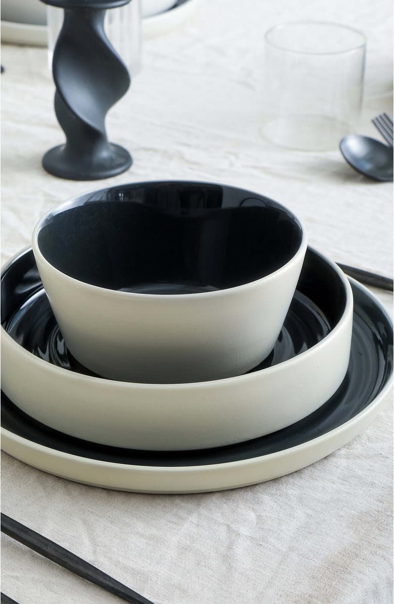 Stone Lain Elica Stoneware 12-Piece Dinnerware Set, Alternate, color, Black And Beige