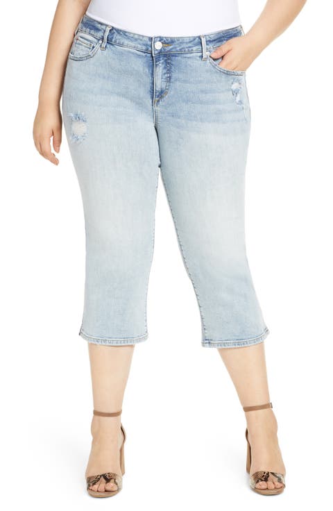 Distressed Crop Straight Leg Jeans (Louise) (Plus Size)