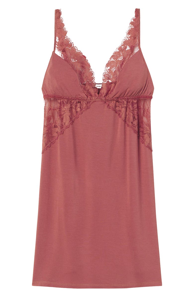 Eberjey Rosalia Lace Trim Chemise, Alternate, color, Rosewood