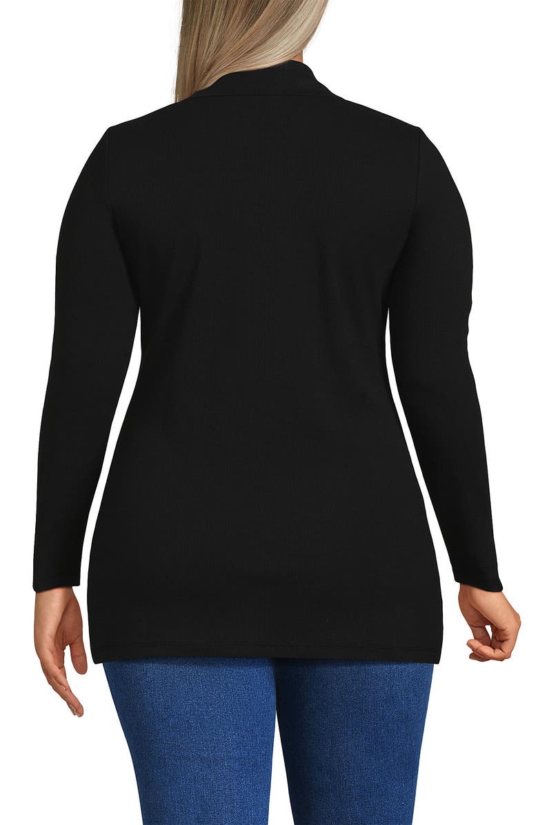 Lands
 End Long Sleeve Polished Rib Button Through Tunic Shirt, Alternate, color, Black