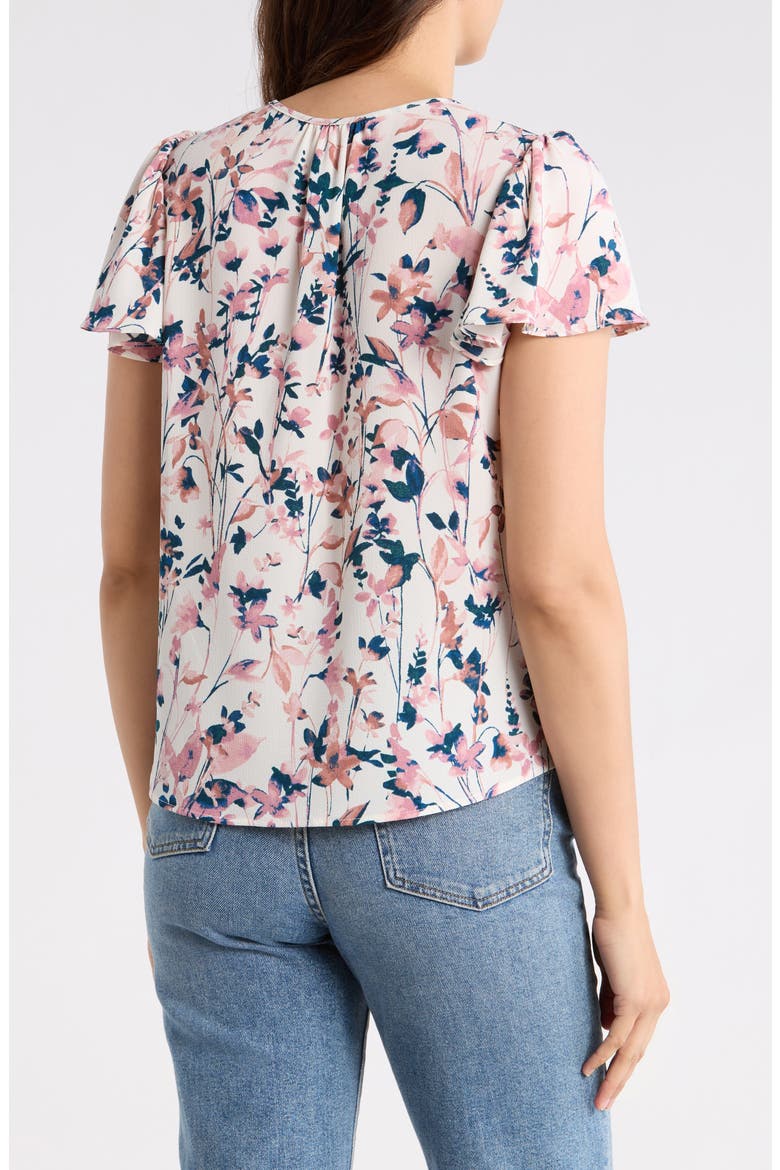 Floral Flutter Sleeve Top, Alternate, color, PINK