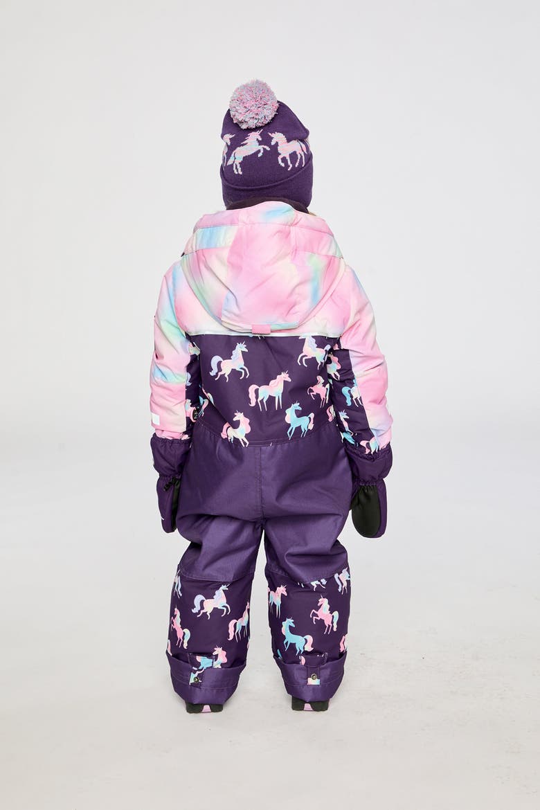 Play Unicorn Hood & Expandable Sleeve One Piece Snowsuit, Alternate, color, Purple Unicorn Print