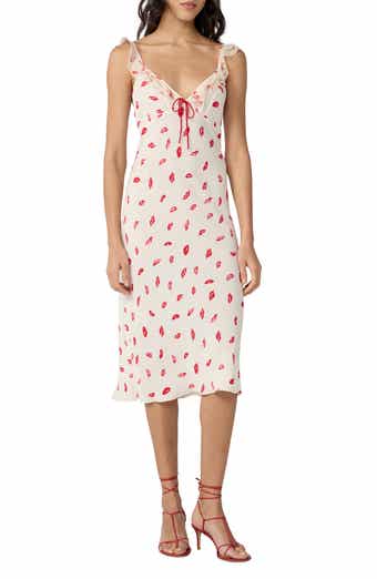 Christina Lip Print Ruffle Sleeve Midi Dress