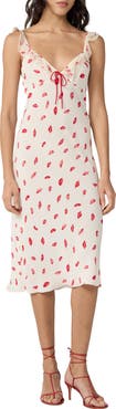 Diane von Furstenberg Christina Lip Print Ruffle Sleeve Midi Dress