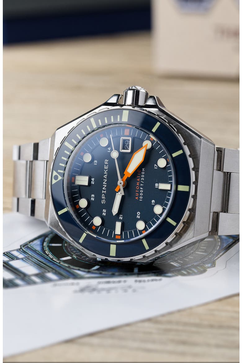 Dumas Automatic Bracelet Watch, 44mm, Alternate, color, BLUE