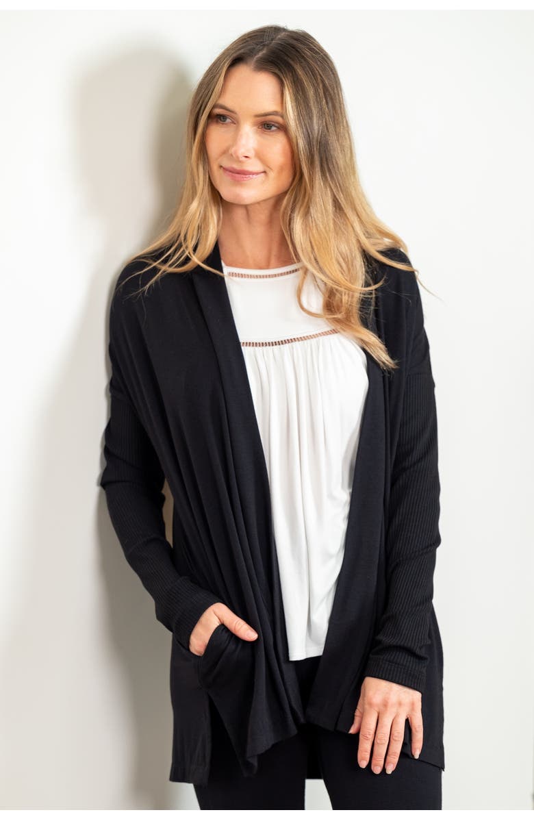 JJwinks BFF Open Front Lightweight Pocketed Cardigan, Main, color, Black