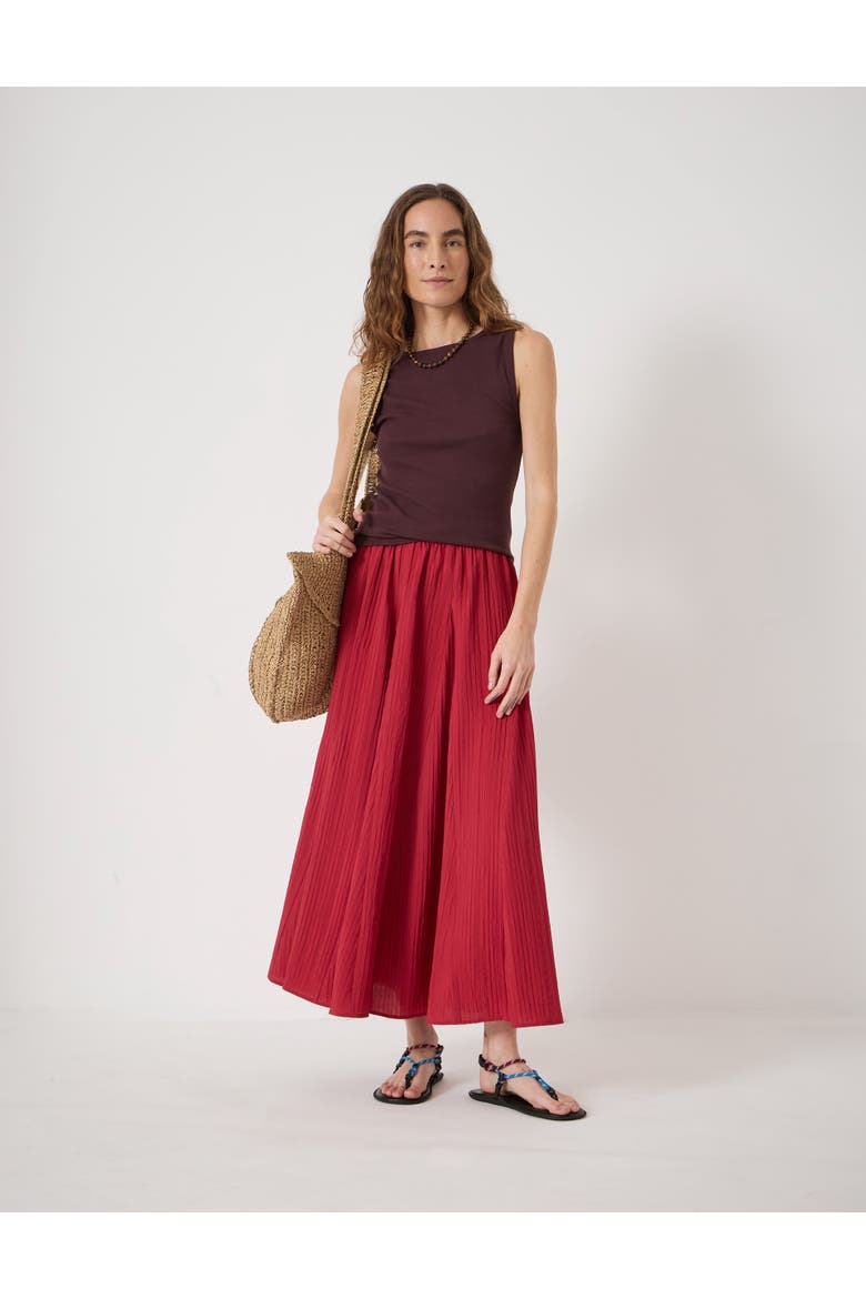 Mavi Godet Crinkle Midi Skirt, Alternate, color, Ruby Red