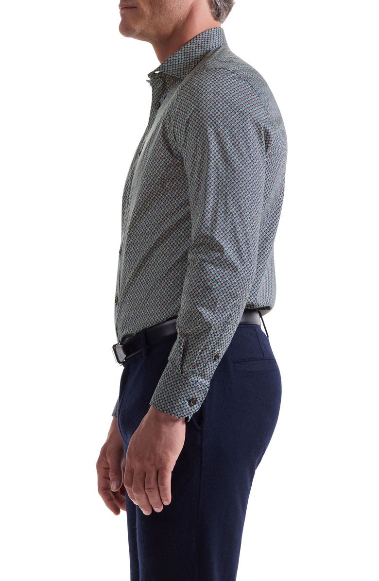 Bugatchi Axel Trim Fit Leaf Print Stretch Cotton Button-Up Shirt, Alternate, color, Sienna