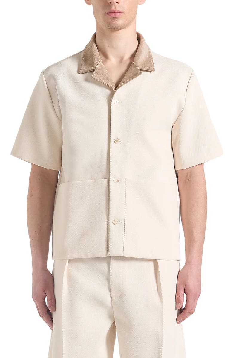 Manière De Voir Joel Twill Shirt with Suede Revere Collar, Main, color, Cream
