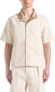 Manière De Voir Joel Twill Shirt with Suede Revere Collar