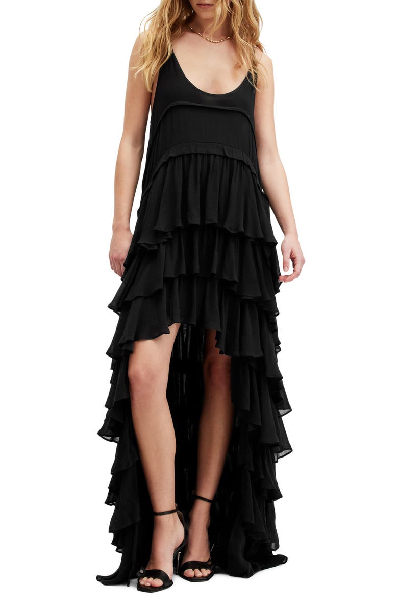 AllSaints Cavarly Tiered High-Low Dress, Main, color, 