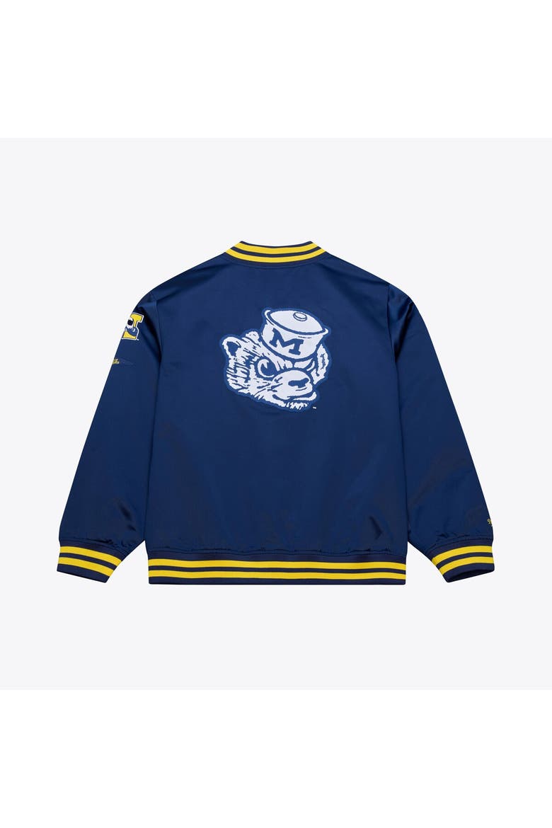 Men's Mitchell & Ness Navy Michigan Wolverines Double Clutch Lightweight Satin Full-Snap Jacket, Alternate, color, Navy