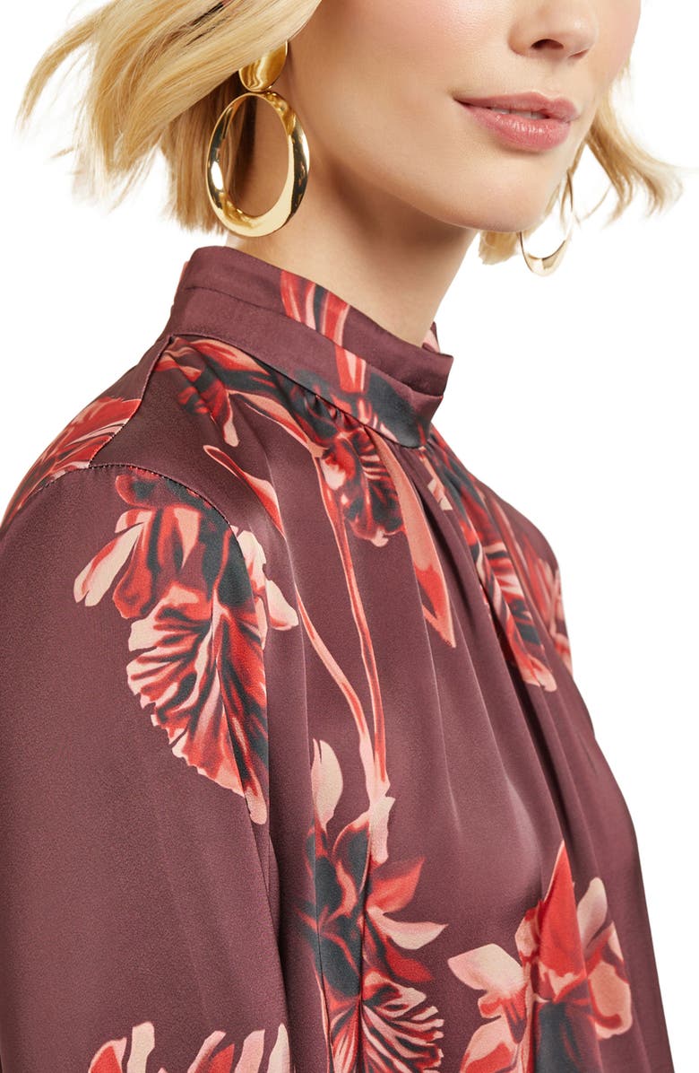 Misook Floral Long Sleeve Blouse, Alternate, color, Mahogany/Classic Red/Venetian