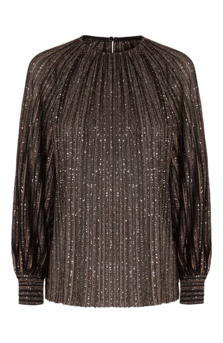 Missoni Flared Crew Neck Sweater With Lamé Stripes, Alternate, color, Black 
Brown