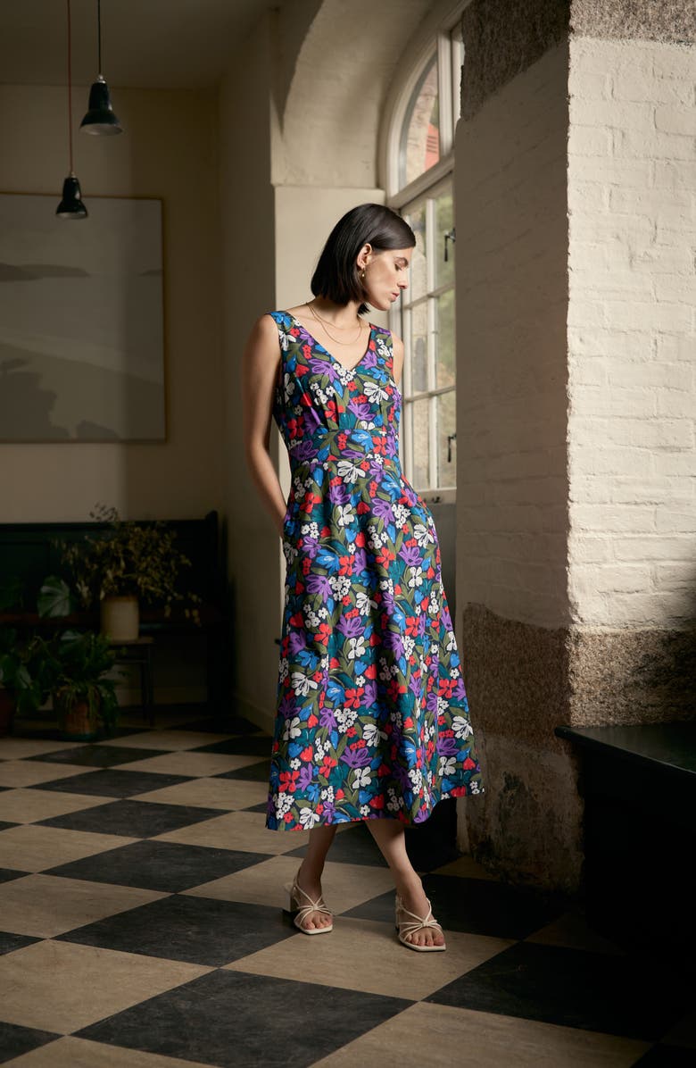 Seasalt Cornwall Sky Beyond Sleeveless Organic Cotton Midi Dress, Alternate, color, Crayon Floral Maritime