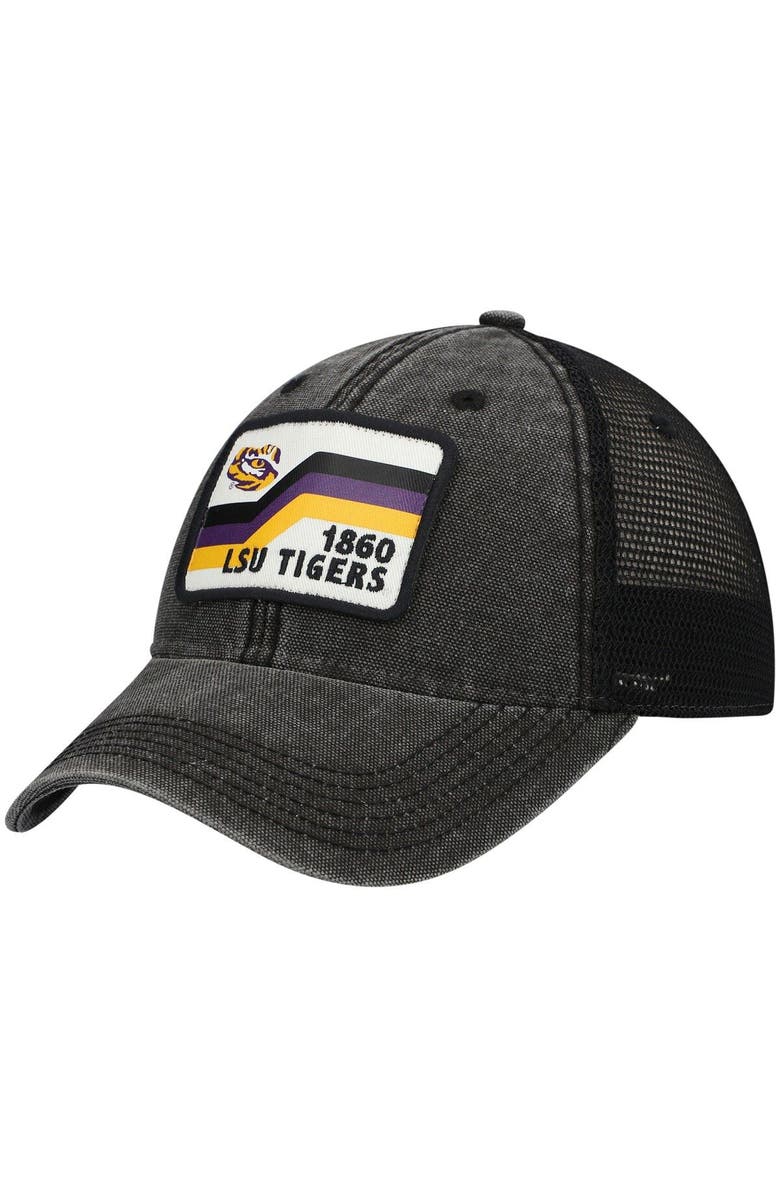 LEGACY ATHLETIC Men's Black LSU Tigers Sun & Bars Dashboard Trucker Snapback Hat, Main, color, 